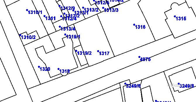 Parcela st. 1317 v KÚ Louny, Katastrální mapa