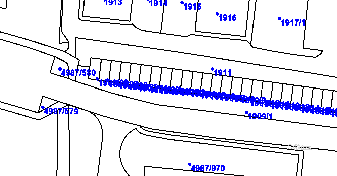 Parcela st. 1909/21 v KÚ Louny, Katastrální mapa