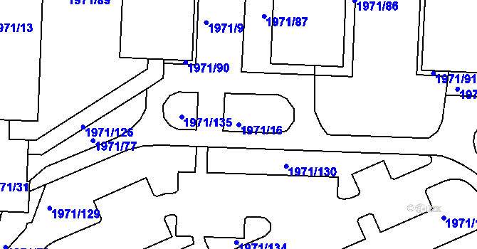 Parcela st. 1971/16 v KÚ Louny, Katastrální mapa