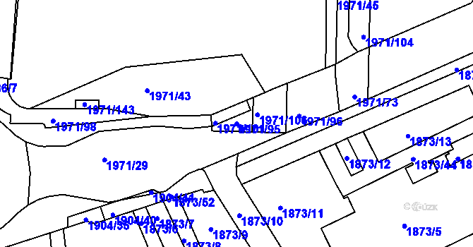 Parcela st. 1971/95 v KÚ Louny, Katastrální mapa