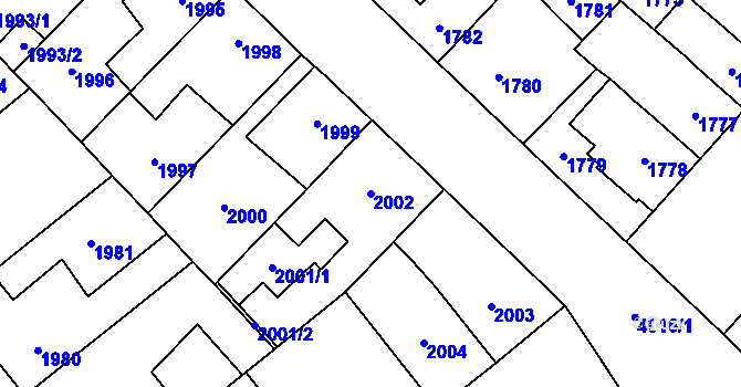 Parcela st. 2002 v KÚ Louny, Katastrální mapa