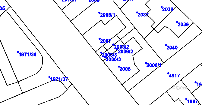 Parcela st. 2008/3 v KÚ Louny, Katastrální mapa