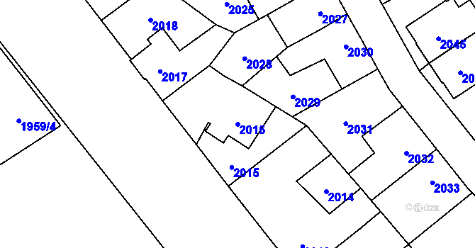 Parcela st. 2016 v KÚ Louny, Katastrální mapa