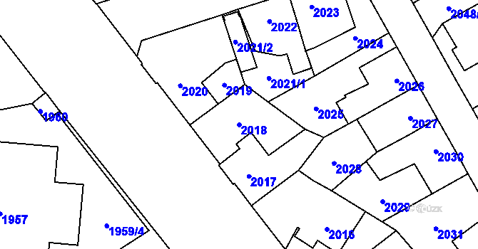Parcela st. 2018 v KÚ Louny, Katastrální mapa