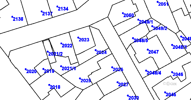 Parcela st. 2024 v KÚ Louny, Katastrální mapa