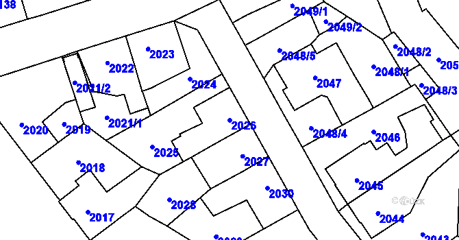 Parcela st. 2026 v KÚ Louny, Katastrální mapa