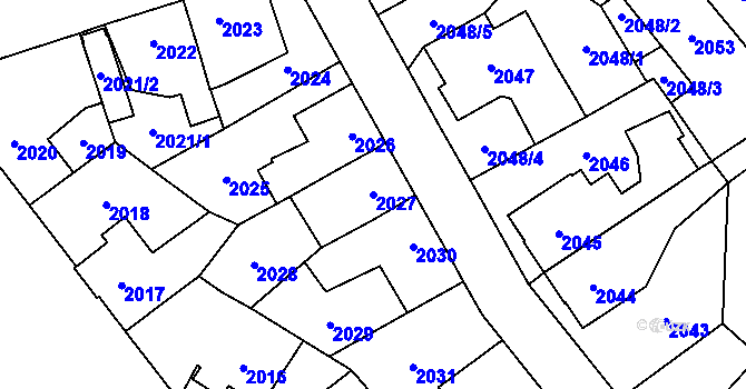Parcela st. 2027 v KÚ Louny, Katastrální mapa