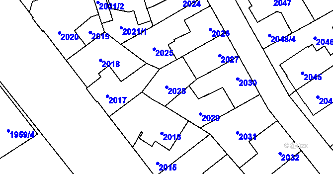 Parcela st. 2028 v KÚ Louny, Katastrální mapa