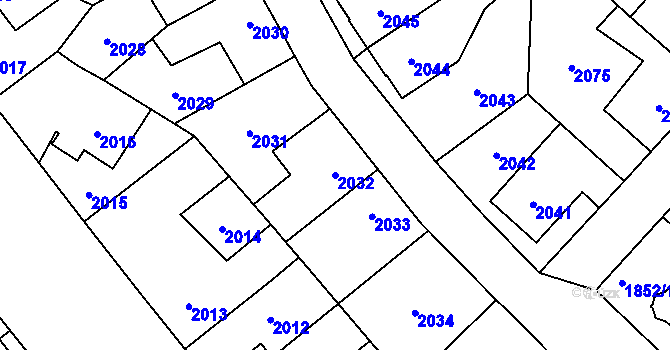 Parcela st. 2032 v KÚ Louny, Katastrální mapa