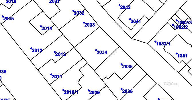Parcela st. 2034 v KÚ Louny, Katastrální mapa
