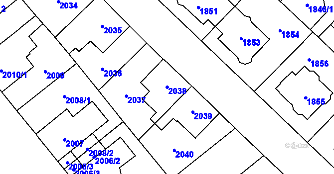 Parcela st. 2038 v KÚ Louny, Katastrální mapa
