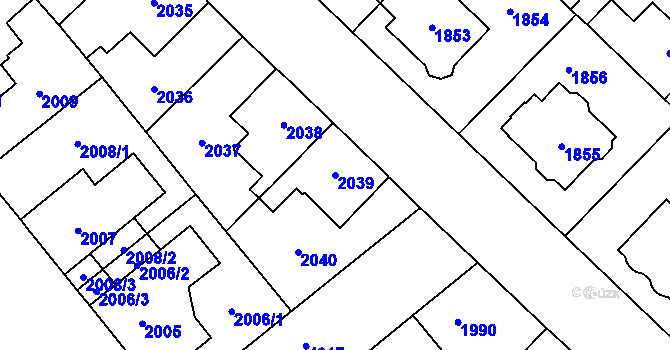 Parcela st. 2039 v KÚ Louny, Katastrální mapa
