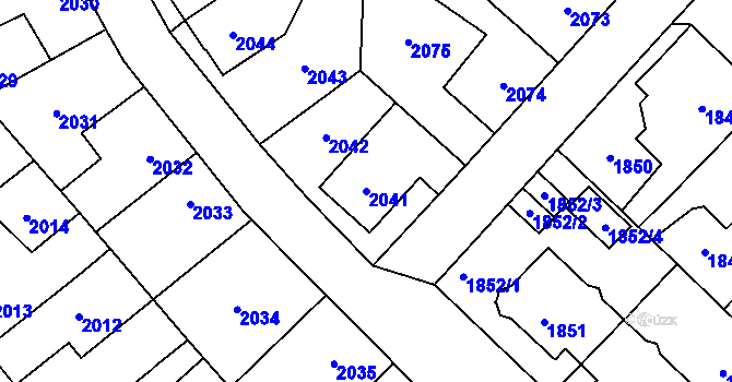 Parcela st. 2041 v KÚ Louny, Katastrální mapa