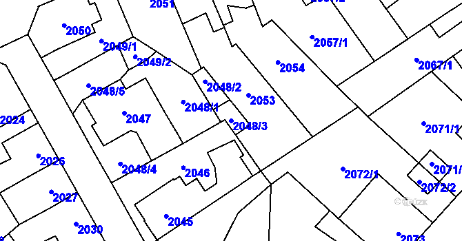Parcela st. 2048/3 v KÚ Louny, Katastrální mapa