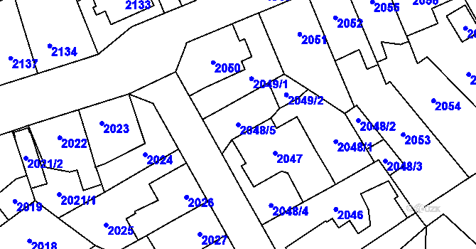 Parcela st. 2048/5 v KÚ Louny, Katastrální mapa
