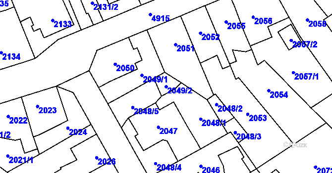 Parcela st. 2049/2 v KÚ Louny, Katastrální mapa