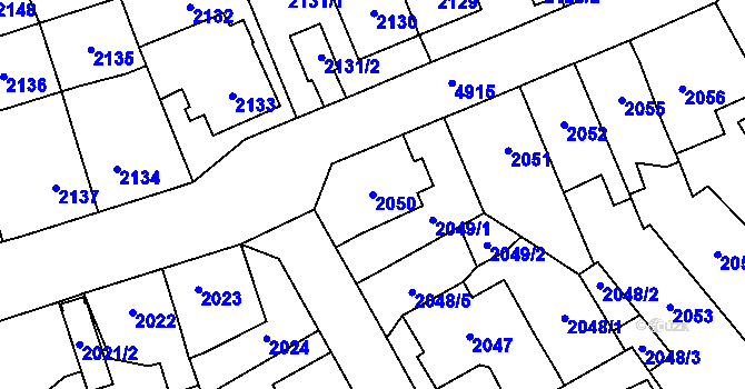 Parcela st. 2050 v KÚ Louny, Katastrální mapa