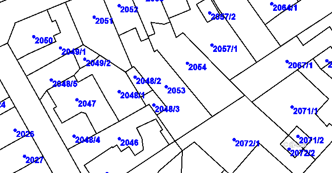 Parcela st. 2053 v KÚ Louny, Katastrální mapa