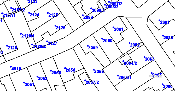 Parcela st. 2059 v KÚ Louny, Katastrální mapa