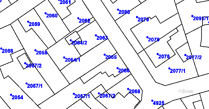 Parcela st. 2065 v KÚ Louny, Katastrální mapa
