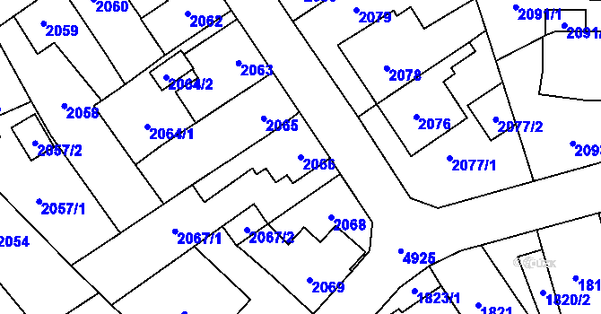 Parcela st. 2066 v KÚ Louny, Katastrální mapa