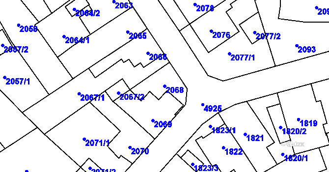 Parcela st. 2068 v KÚ Louny, Katastrální mapa