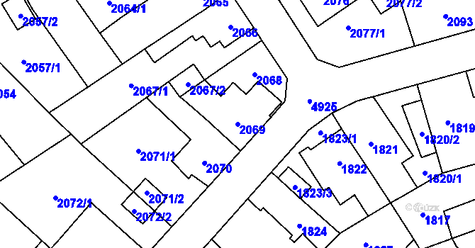 Parcela st. 2069 v KÚ Louny, Katastrální mapa