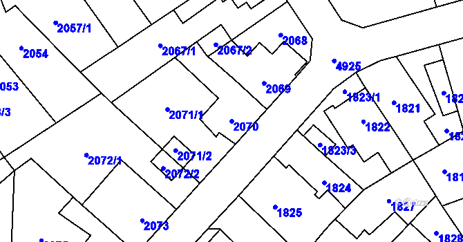 Parcela st. 2070 v KÚ Louny, Katastrální mapa