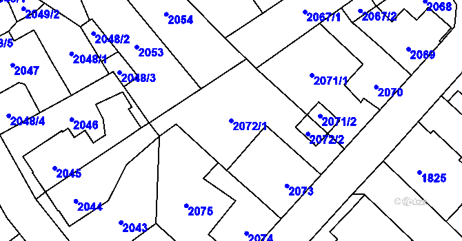 Parcela st. 2072/1 v KÚ Louny, Katastrální mapa