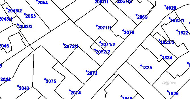 Parcela st. 2072/2 v KÚ Louny, Katastrální mapa