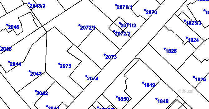 Parcela st. 2073 v KÚ Louny, Katastrální mapa