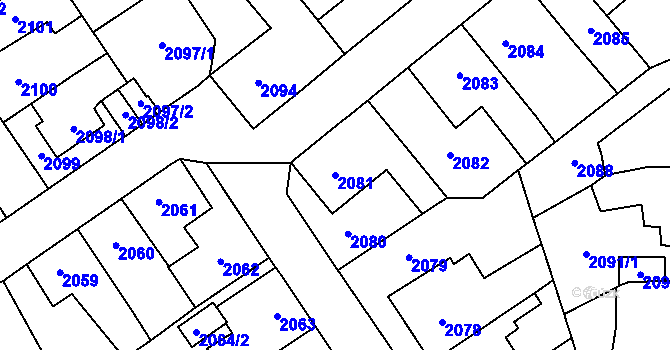 Parcela st. 2081 v KÚ Louny, Katastrální mapa