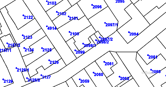 Parcela st. 2098/1 v KÚ Louny, Katastrální mapa