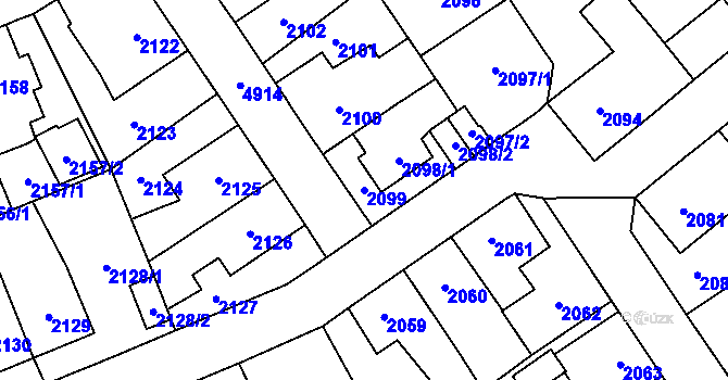 Parcela st. 2099 v KÚ Louny, Katastrální mapa
