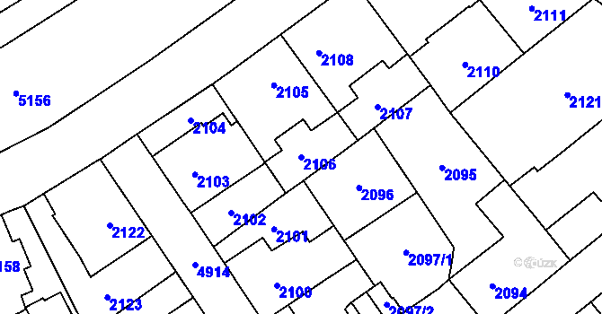 Parcela st. 2106 v KÚ Louny, Katastrální mapa
