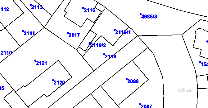 Parcela st. 2118 v KÚ Louny, Katastrální mapa