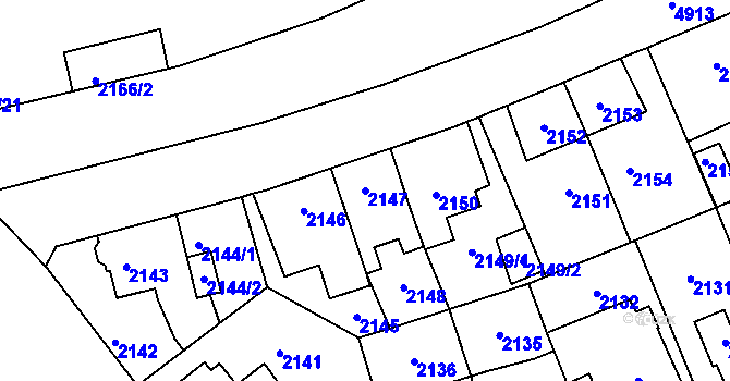Parcela st. 2147 v KÚ Louny, Katastrální mapa