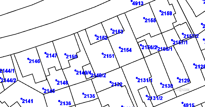 Parcela st. 2151 v KÚ Louny, Katastrální mapa