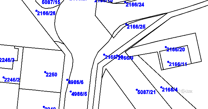 Parcela st. 2166/10 v KÚ Louny, Katastrální mapa
