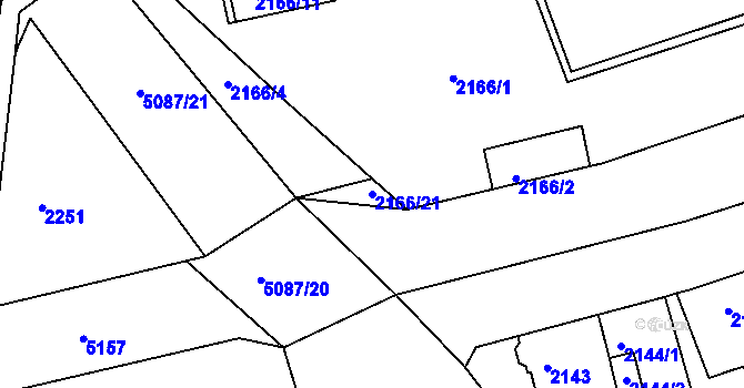 Parcela st. 2166/21 v KÚ Louny, Katastrální mapa