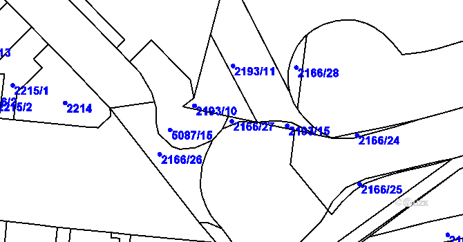 Parcela st. 2166/27 v KÚ Louny, Katastrální mapa