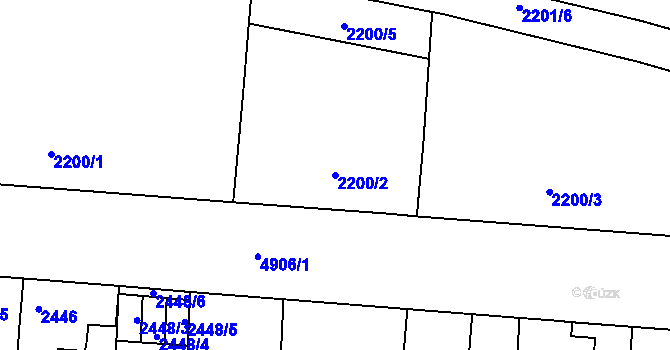 Parcela st. 2200/2 v KÚ Louny, Katastrální mapa