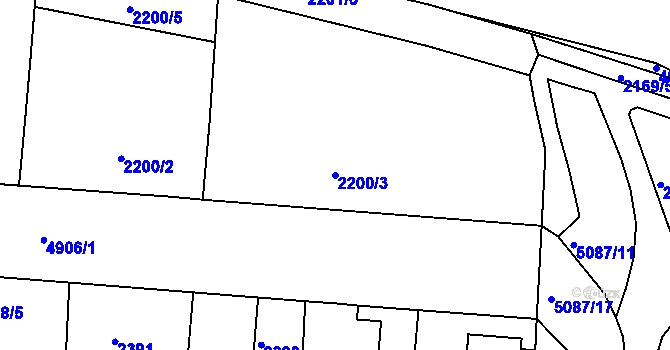Parcela st. 2200/3 v KÚ Louny, Katastrální mapa