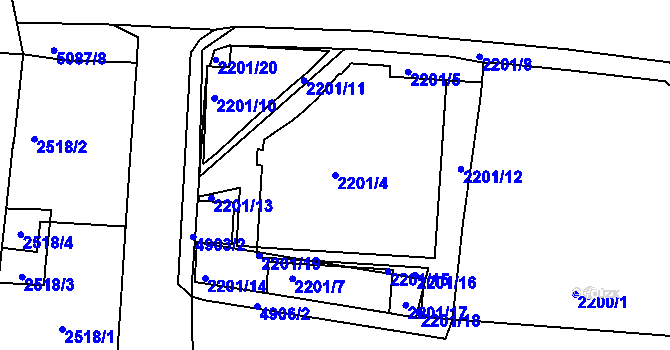 Parcela st. 2201/4 v KÚ Louny, Katastrální mapa