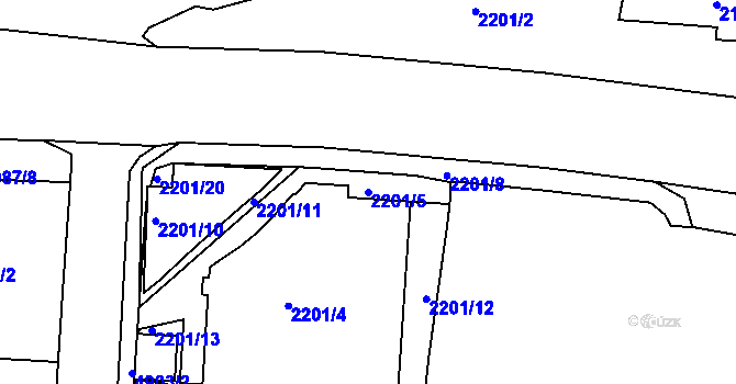 Parcela st. 2201/5 v KÚ Louny, Katastrální mapa