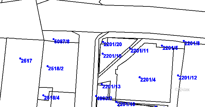 Parcela st. 2201/10 v KÚ Louny, Katastrální mapa