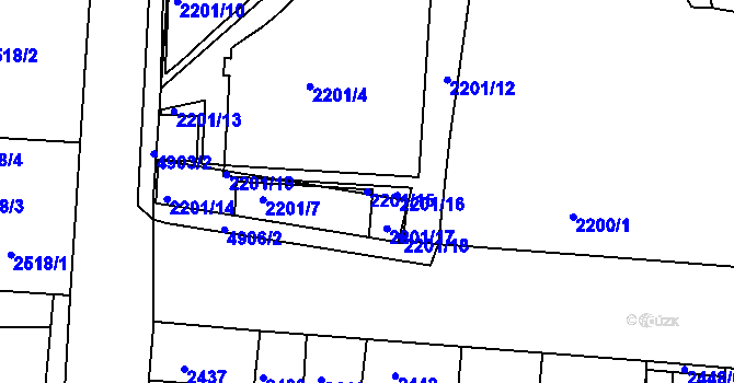 Parcela st. 2201/15 v KÚ Louny, Katastrální mapa