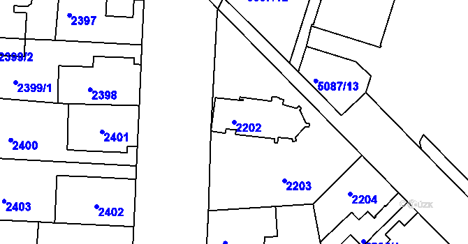 Parcela st. 2202 v KÚ Louny, Katastrální mapa