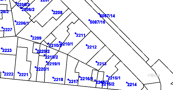 Parcela st. 2212 v KÚ Louny, Katastrální mapa