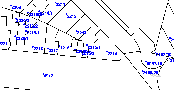 Parcela st. 2215/1 v KÚ Louny, Katastrální mapa